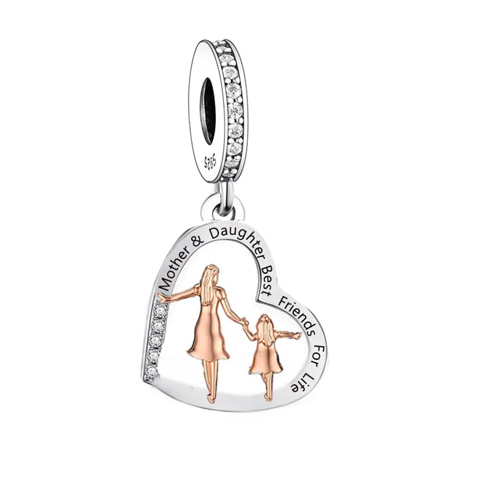 iLove Charms 925 Sterling Silver Mother & Daughter Best Friends For Life Bead Heart Jewellery Love Gift