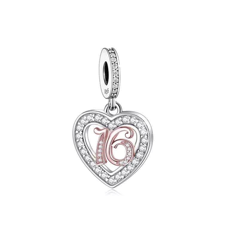 💝 16th Birthday Charm 925 Sterling Silver Number 16 Heart Love Anniversary Gift
