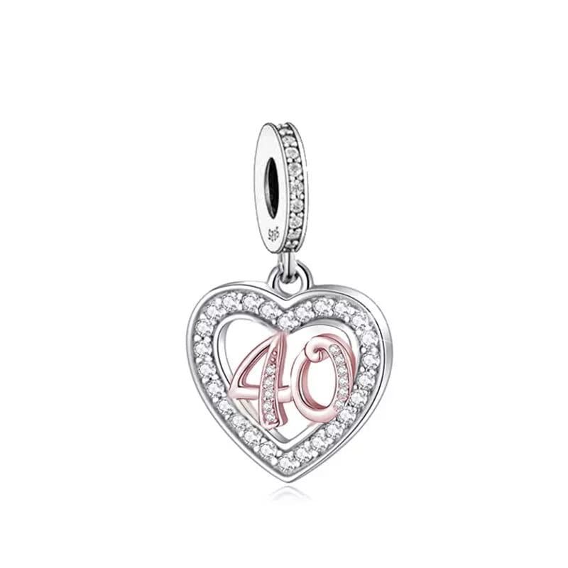 💝 40th Birthday Charm 925 Sterling Silver Number 40 Heart Love Anniversary Gift