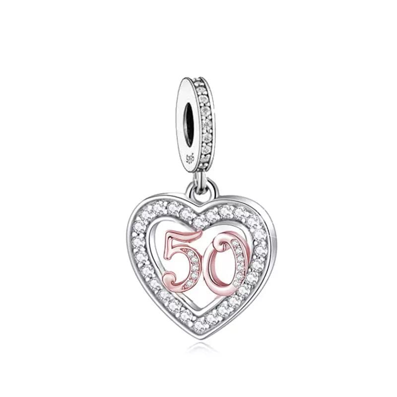 π 50th Birthday Charm 925 Sterling Silver Number 50 Heart Love Anniversary Gift