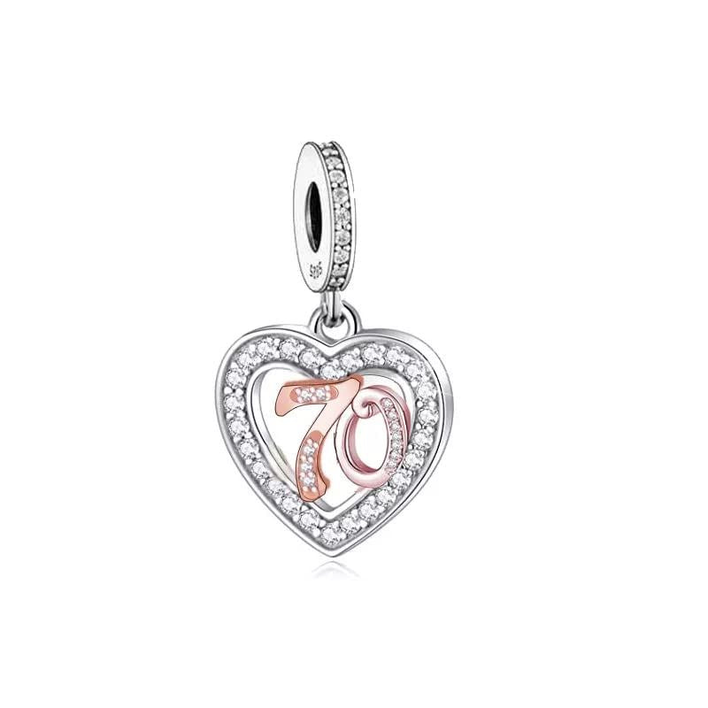 💝 70th Birthday Charm 925 Sterling Silver Number 70 Heart Love Anniversary Gift