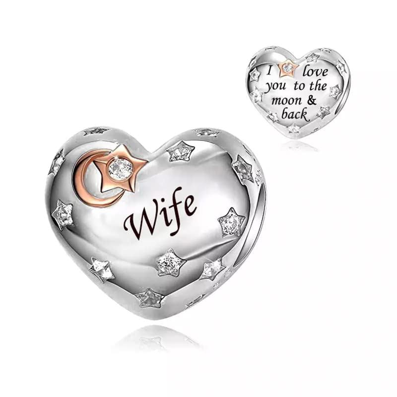 💝 Wife Charm I Love You To The Moon And Back 925 Sterling Silver Heart Gift
