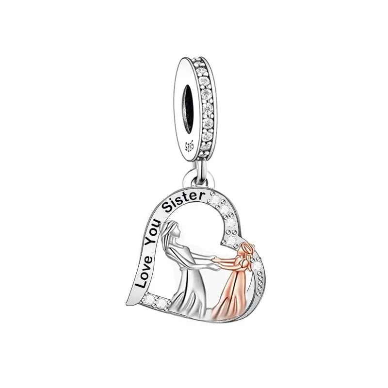 💝 Charm Love You Sister 925 Sterling Silver Little Big Sisters Love Gift Heart
