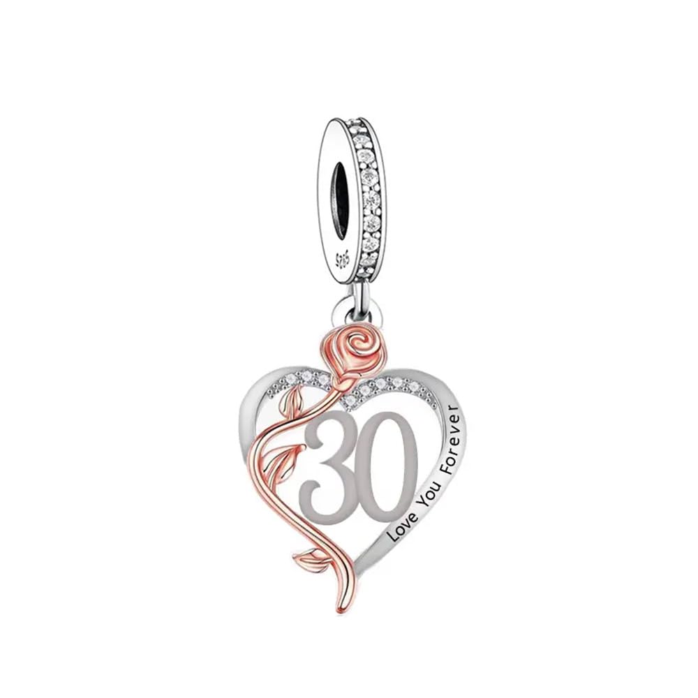 π 30th Birthday Charm 925 Sterling Silver Number 30 Heart Love Gift Anniversary