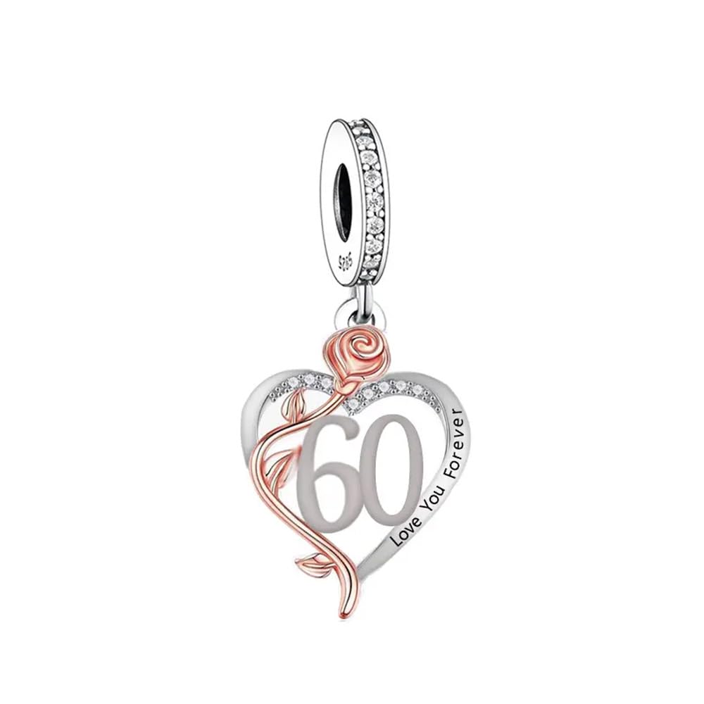 💝 60th Birthday Charm 925 Sterling Silver Number 60 Heart Love Gift Anniversary