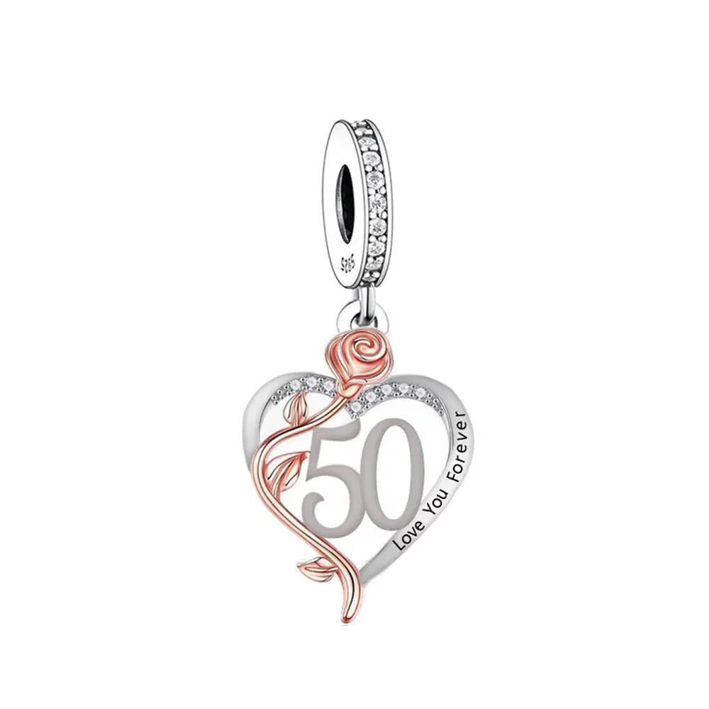💝 50th Birthday Charm 925 Sterling Silver Number 50 Heart Love Gift Anniversary