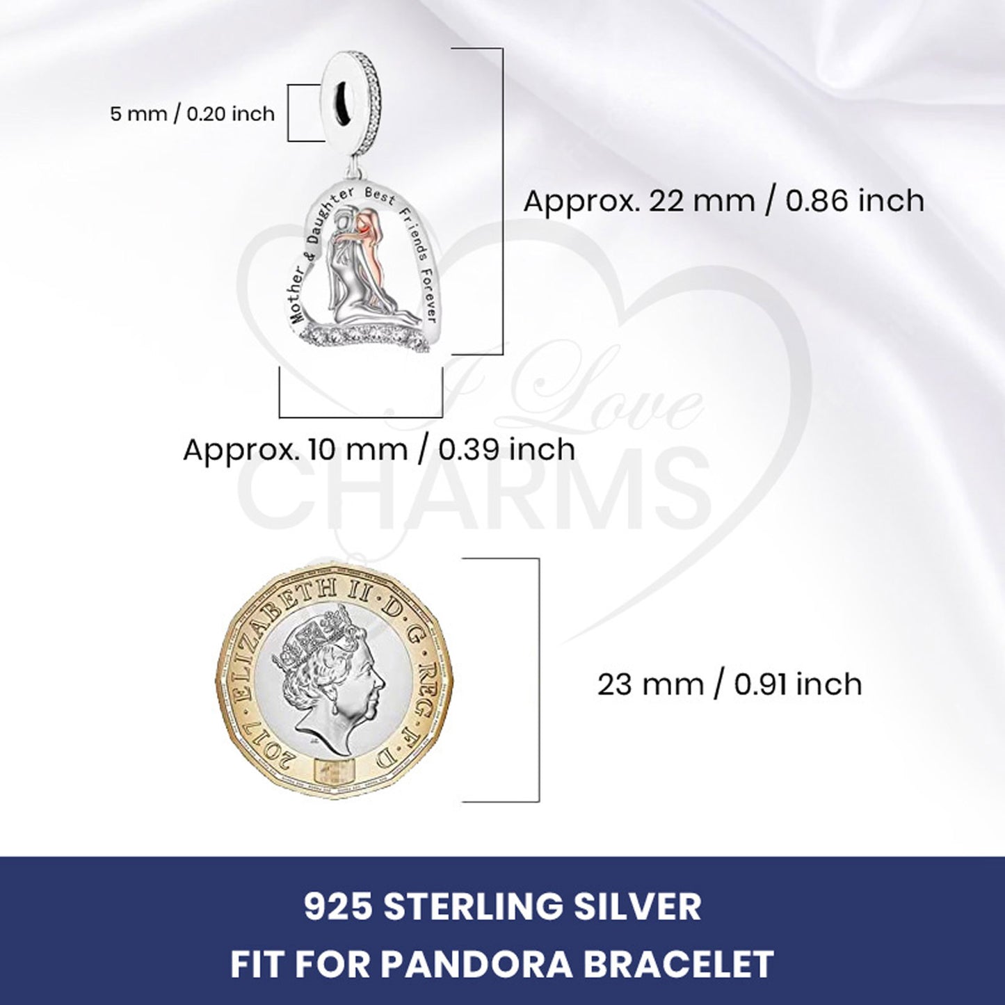 ๐ Mother & Daughter Charm Best Friends Forever 925 Sterling Silver Gift Heart