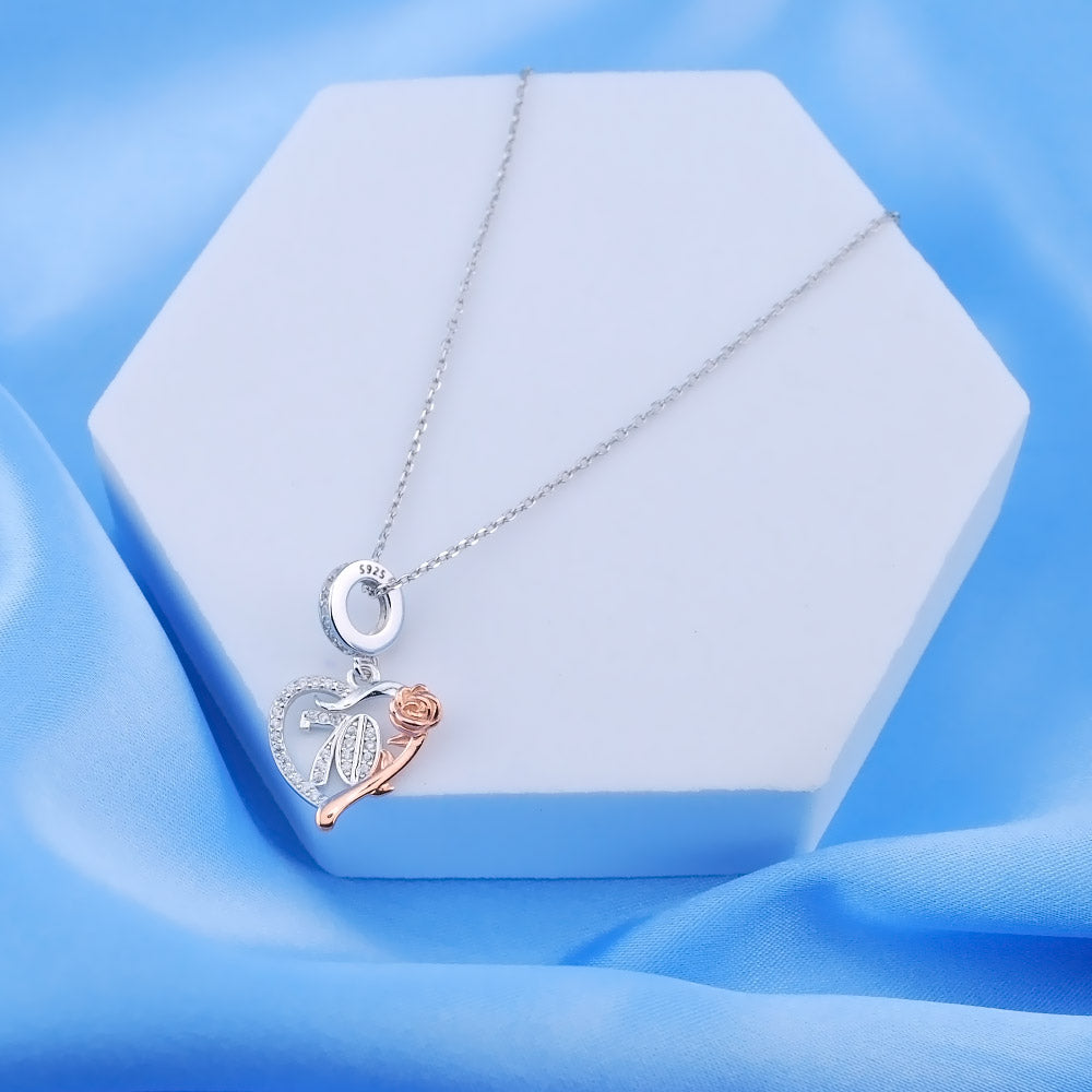 💝 70th Birthday Charm 925 Sterling Silver Number 70 Rose Anniversary Heart Gift