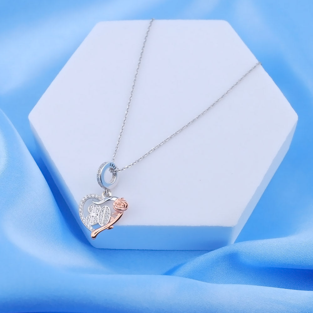 💝 80th Birthday 925 Sterling Silver Charm Number 80 Rose Flower Heart Love Gift