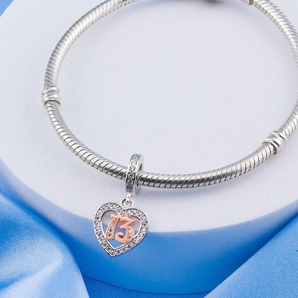💝 13th Birthday Charm 925 Sterling Silver Number 13 Heart Love Anniversary Gift