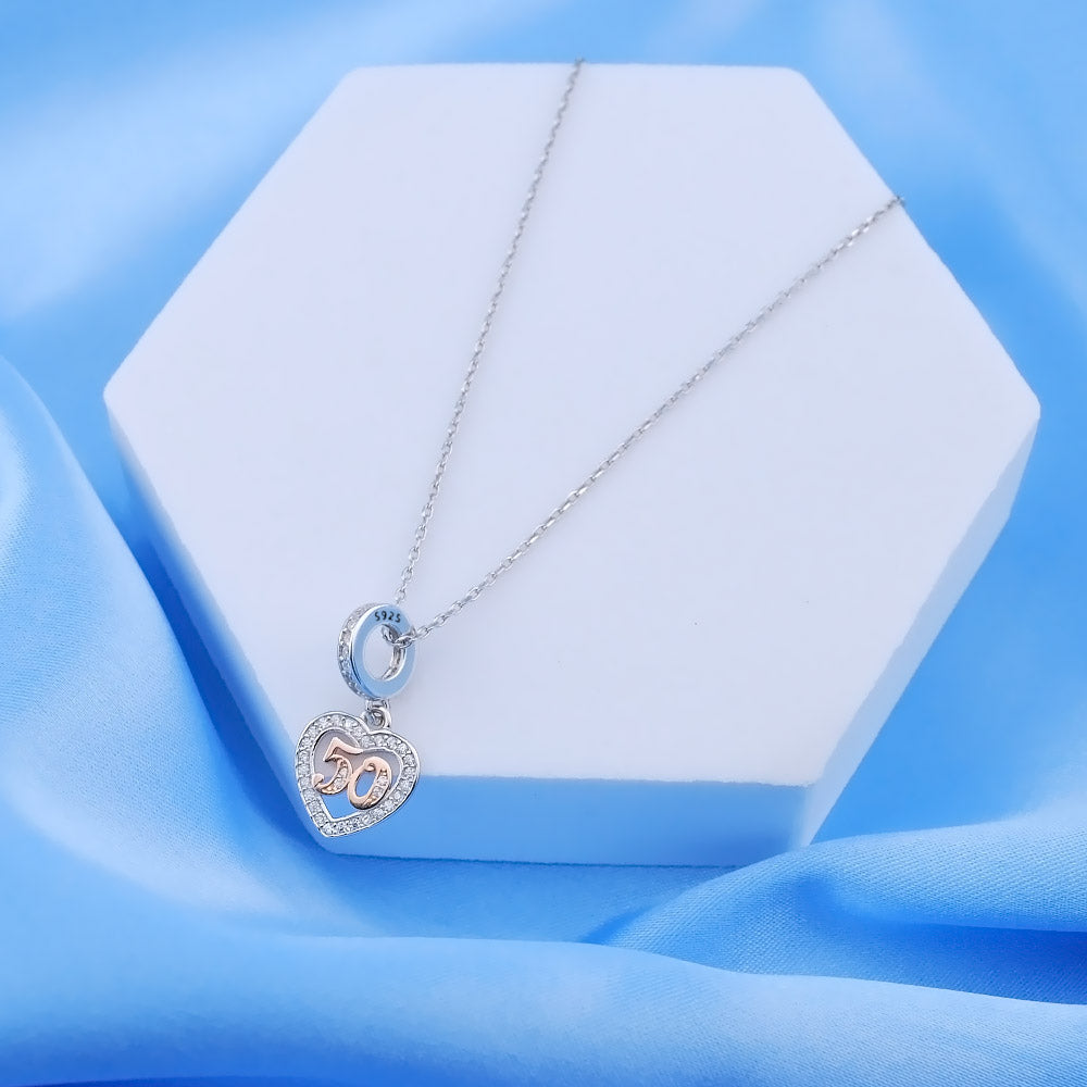 π 50th Birthday Charm 925 Sterling Silver Number 50 Heart Love Anniversary Gift