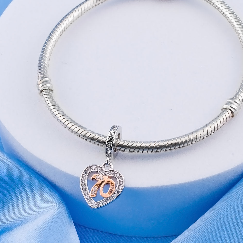 💝 70th Birthday Charm 925 Sterling Silver Number 70 Heart Love Anniversary Gift