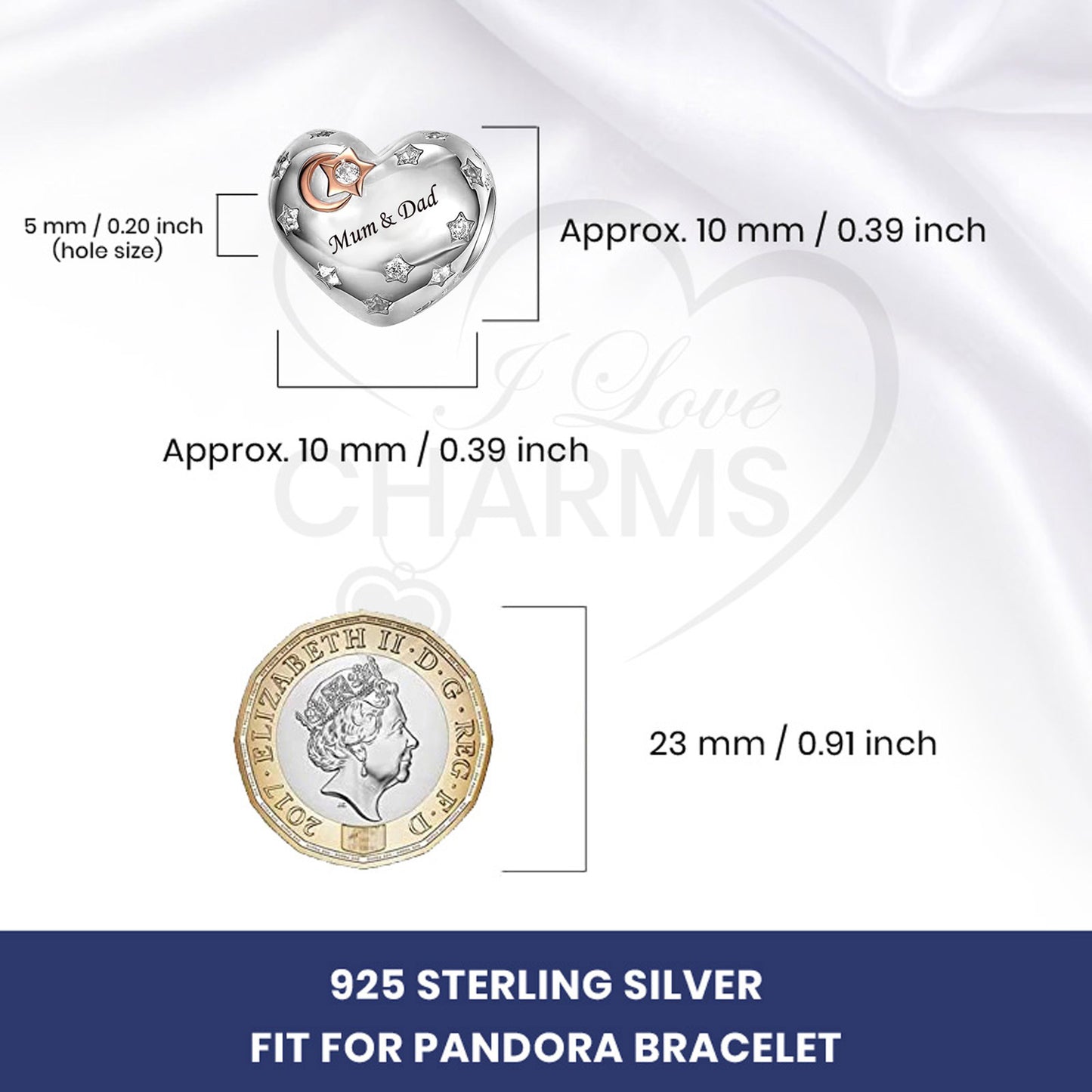 ๐ Mum & Dad Charm I Love You To The Moon And Back 925 Sterling Silver Gift Bead