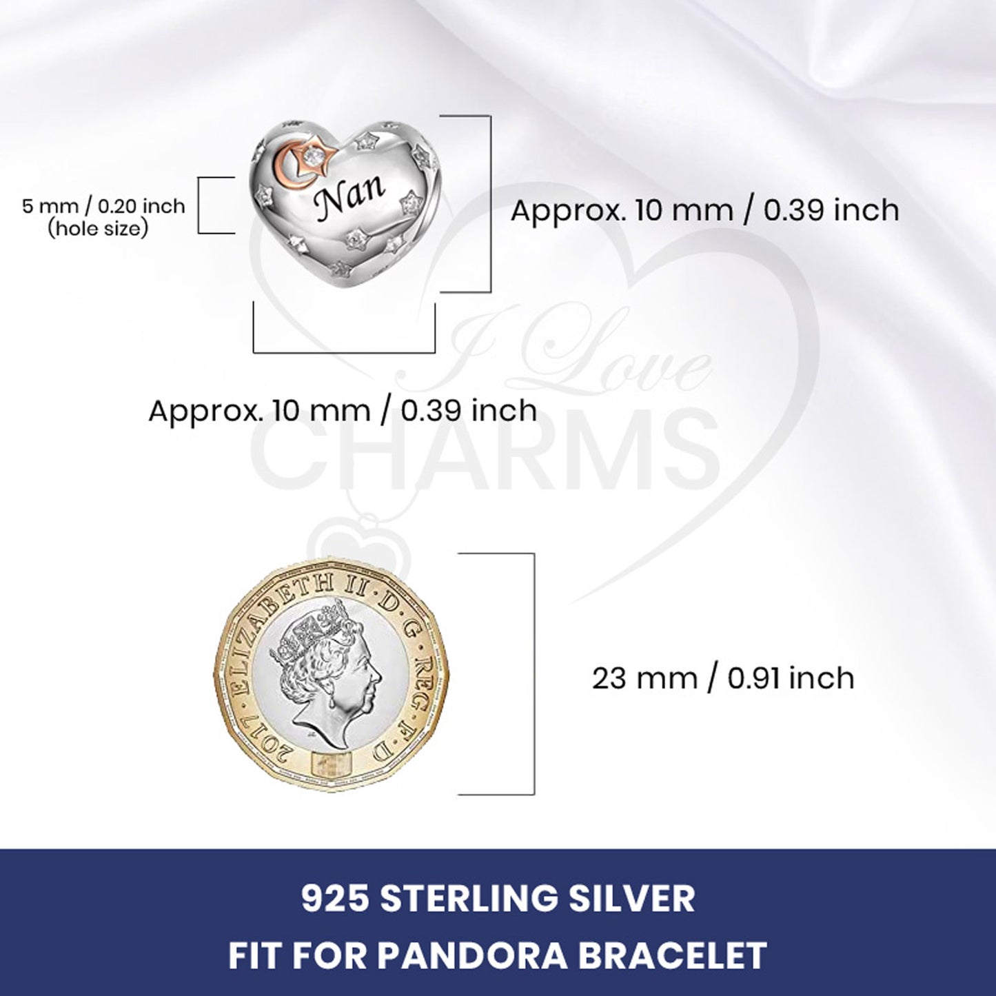 💝 Nan Charm I Love You To The Moon And Back 925 Sterling Silver Heart Nana Gift