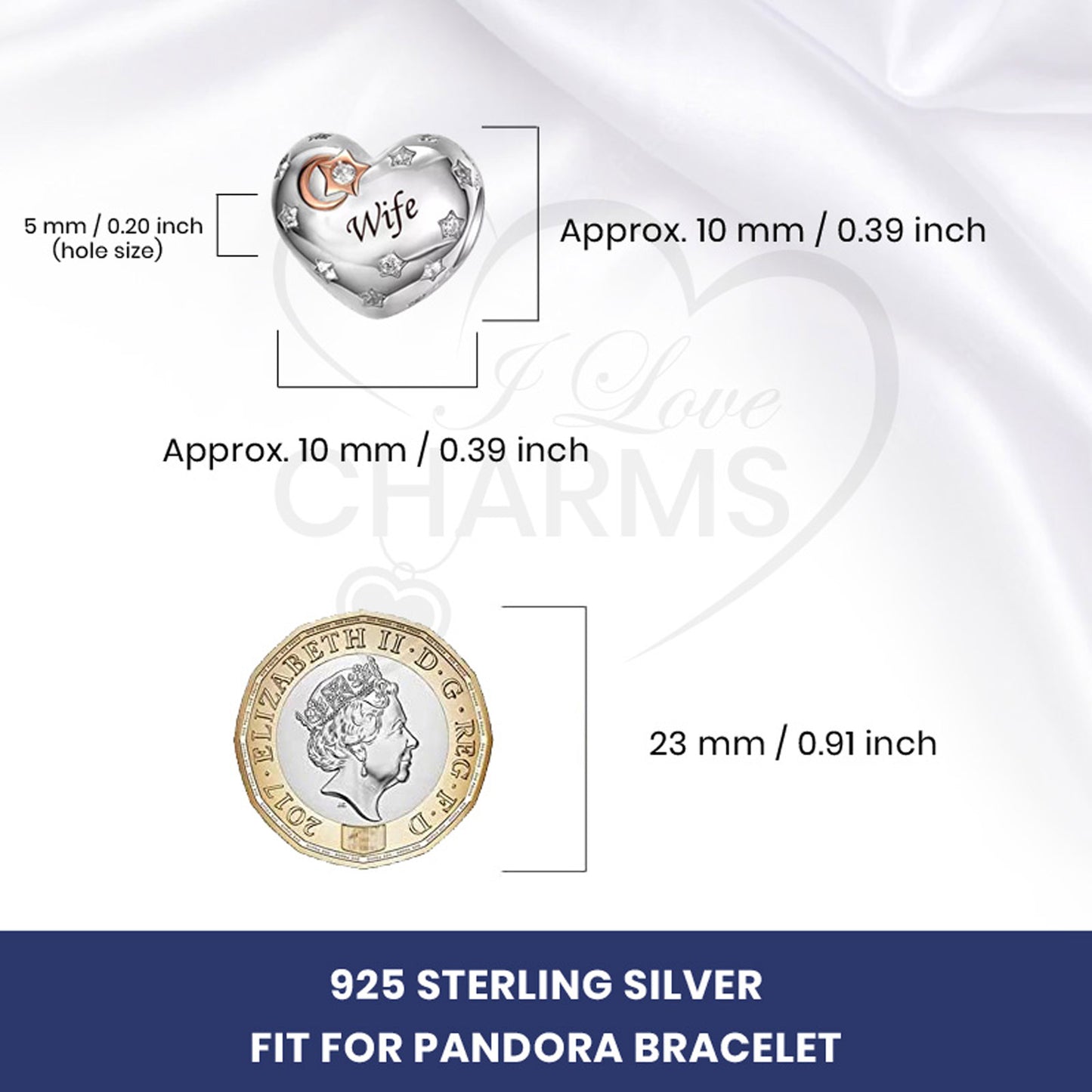 💝 Wife Charm I Love You To The Moon And Back 925 Sterling Silver Heart Gift
