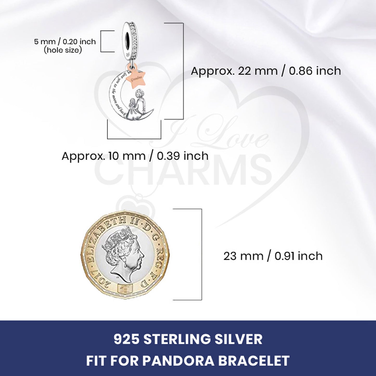 π Grandma Charm I Love You To The Moon And Back 925 Sterling Silver Nana Gift