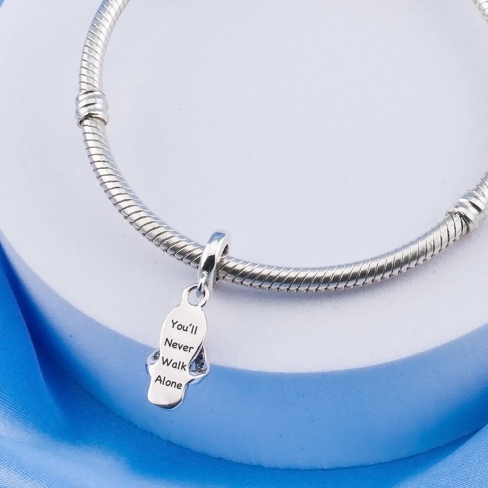 ๐ Breast Cancer Pink Ribbon Charm You'll Never Walk Alone 925 Sterling Silver