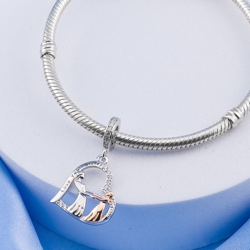 💝 Charm Love You Sister 925 Sterling Silver Little Big Sisters Love Gift Heart