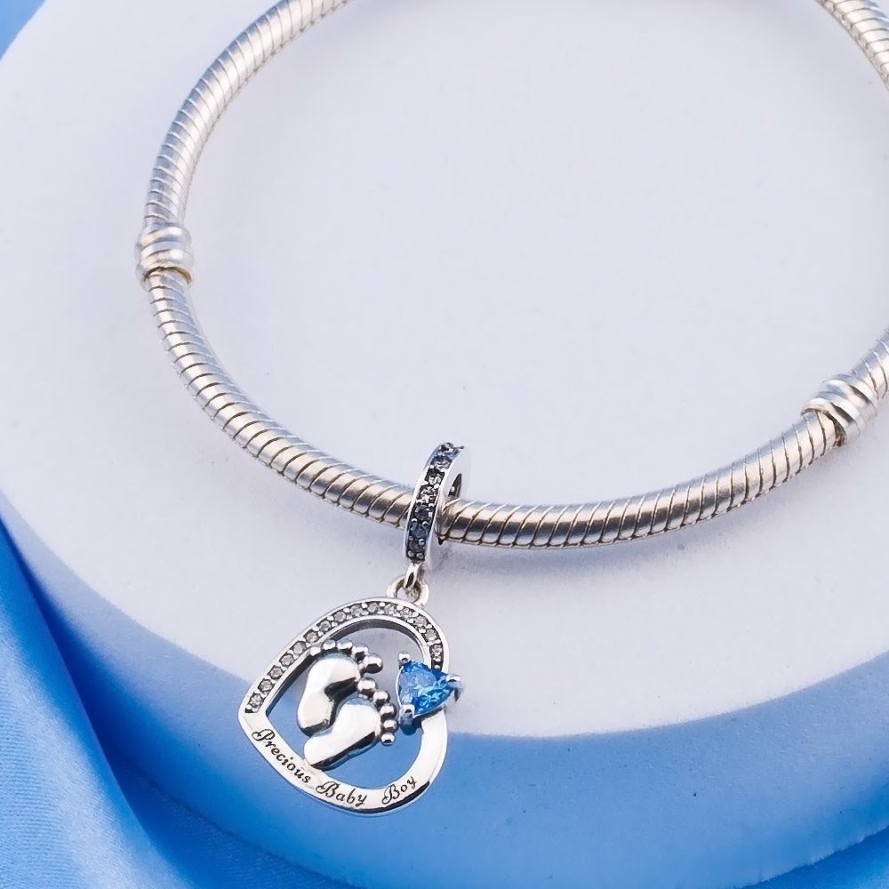 💝 Precious Baby Boy Charm 925 Sterling Silver for New Born Infant Heart Gift