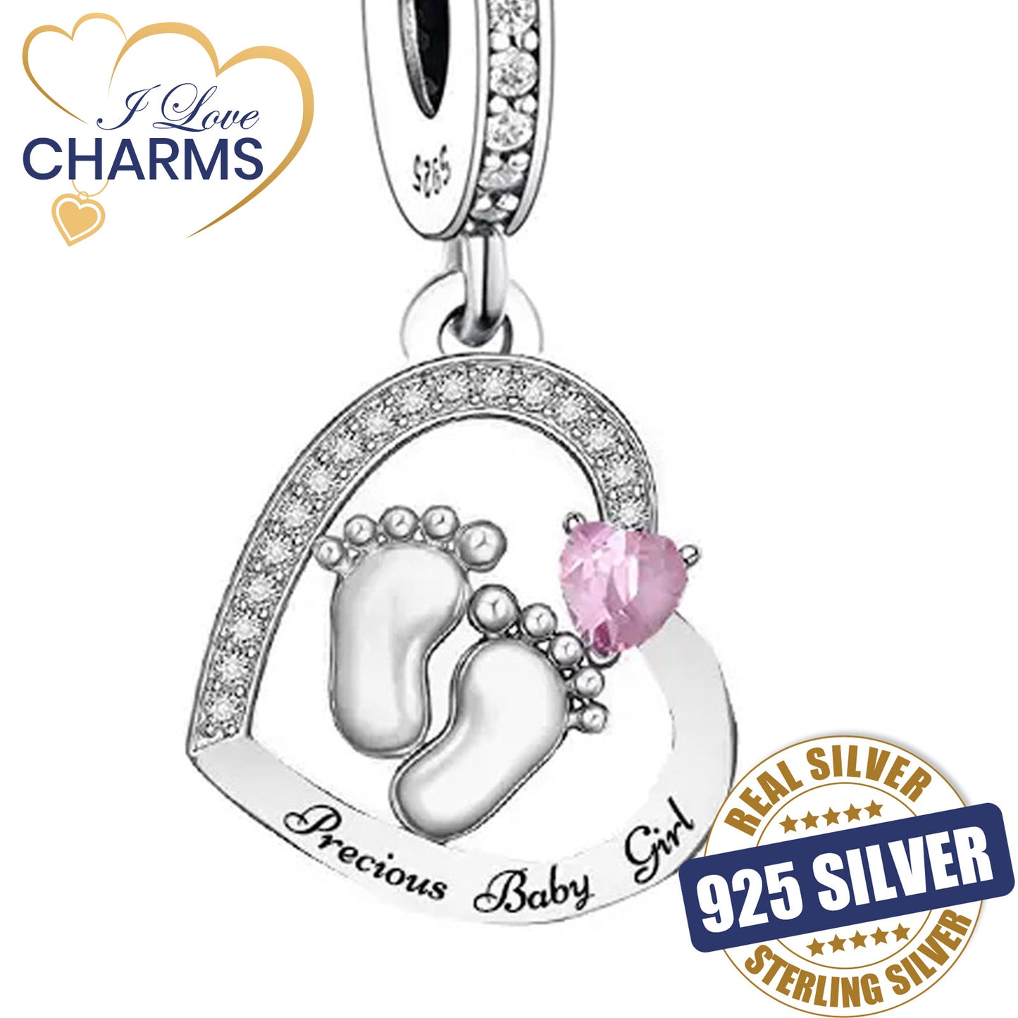 💝 Precious Baby Girl Charm 925 Sterling Silver for New Born Infant Gift Heart