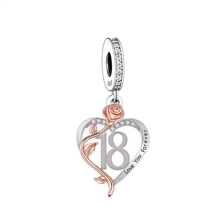 💝 18th Birthday Charm 925 Sterling Silver Number 18 Heart Love Gift Anniversary