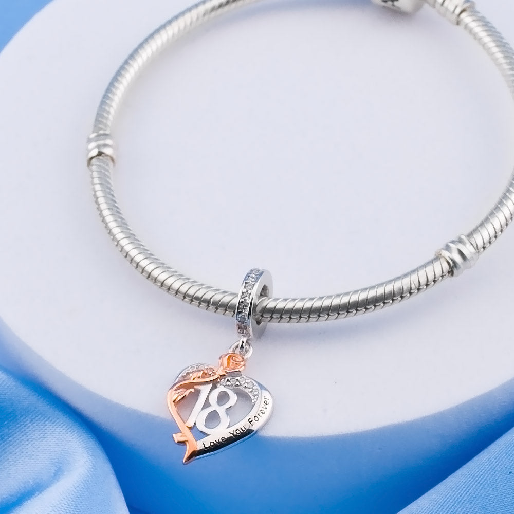 💝 18th Birthday Charm 925 Sterling Silver Number 18 Heart Love Gift Anniversary