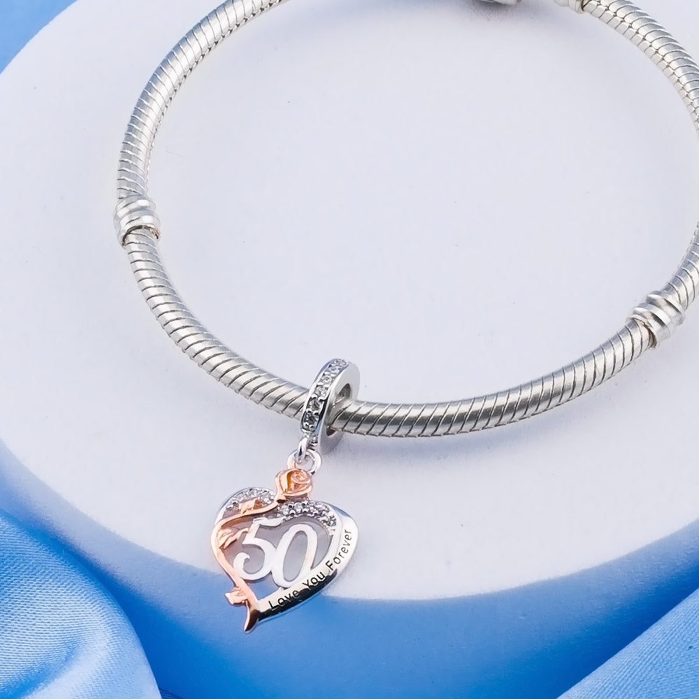 💝 50th Birthday Charm 925 Sterling Silver Number 50 Heart Love Gift Anniversary