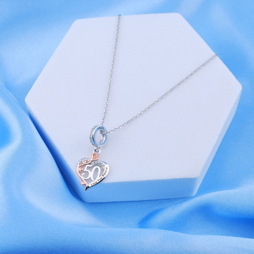 💝 50th Birthday Charm 925 Sterling Silver Number 50 Heart Love Gift Anniversary