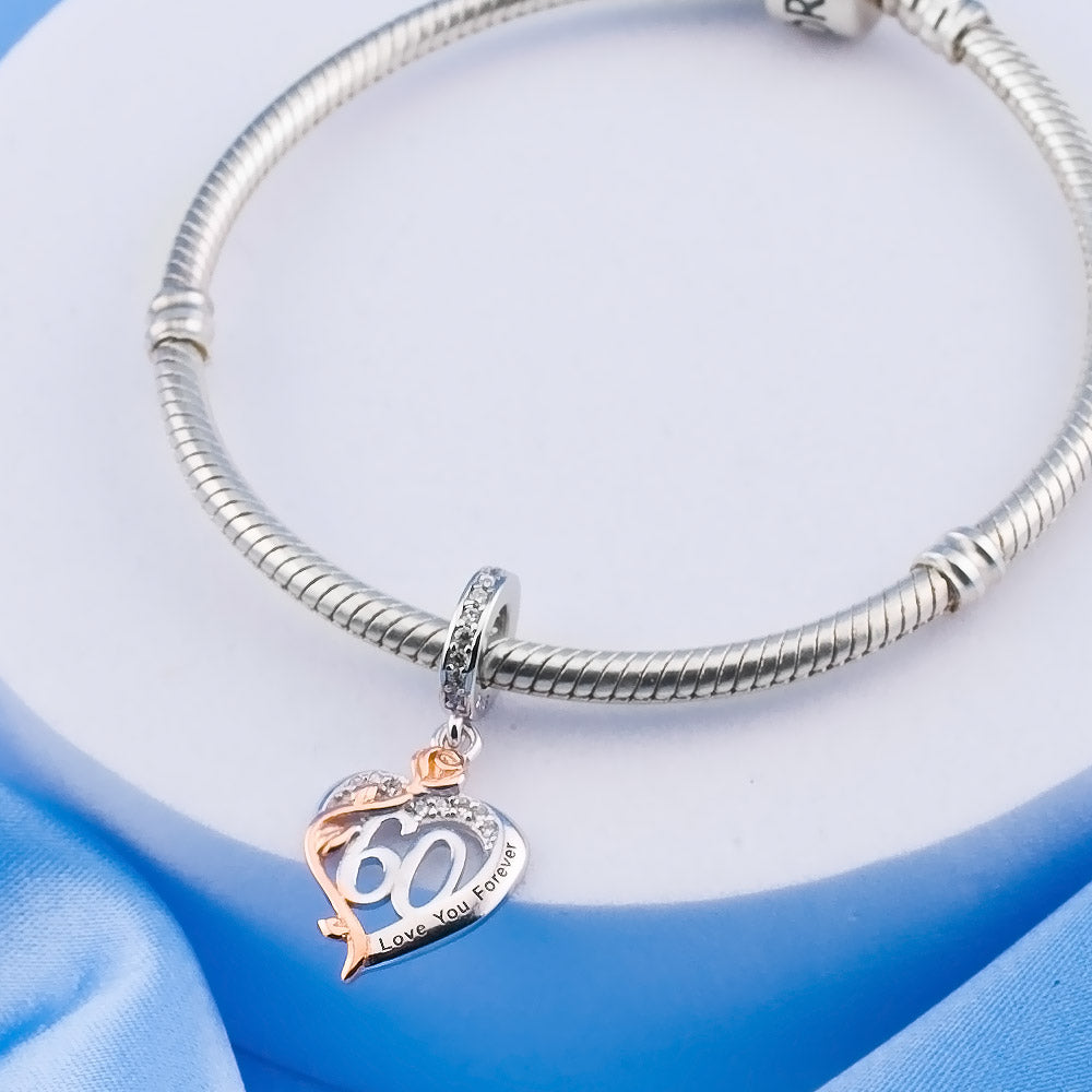 💝 60th Birthday Charm 925 Sterling Silver Number 60 Heart Love Gift Anniversary