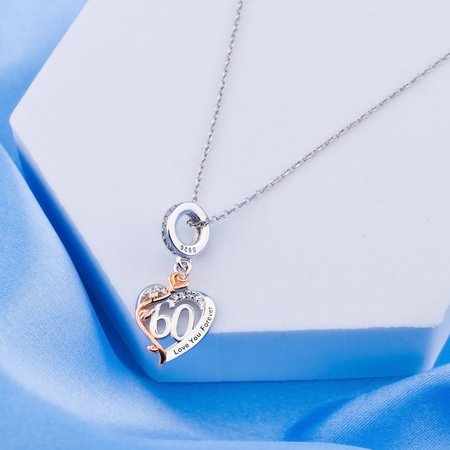 💝 60th Birthday Charm 925 Sterling Silver Number 60 Heart Love Gift Anniversary