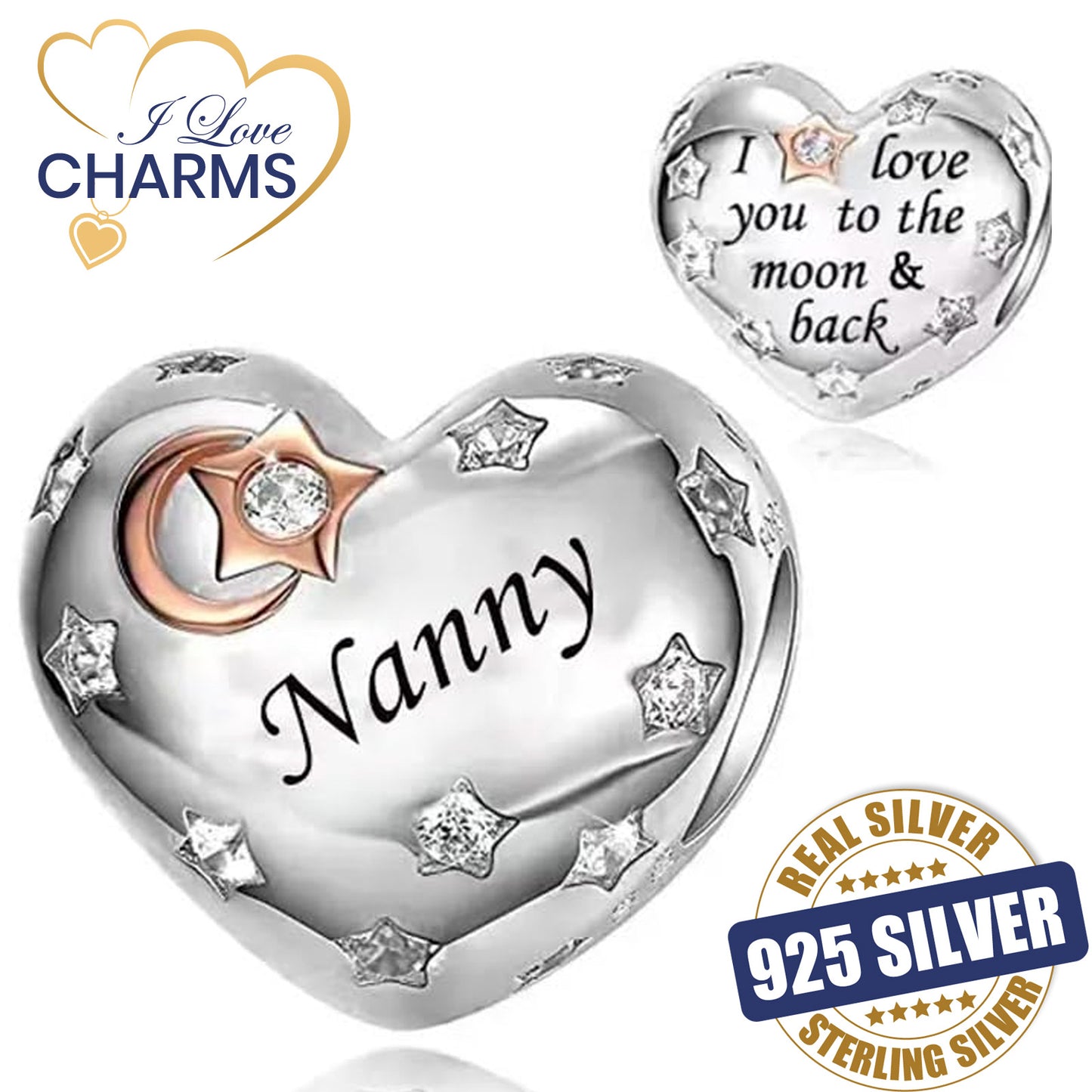 💝 Nanny Charm I Love You To The Moon And Back 925 Sterling Silver Nan Gift