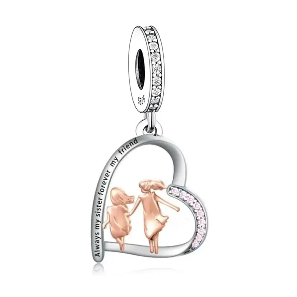 925 Sterling Silver Charm Always My Sister Forever My Friend Little Big Sisters Heart Jewellery Love Gift