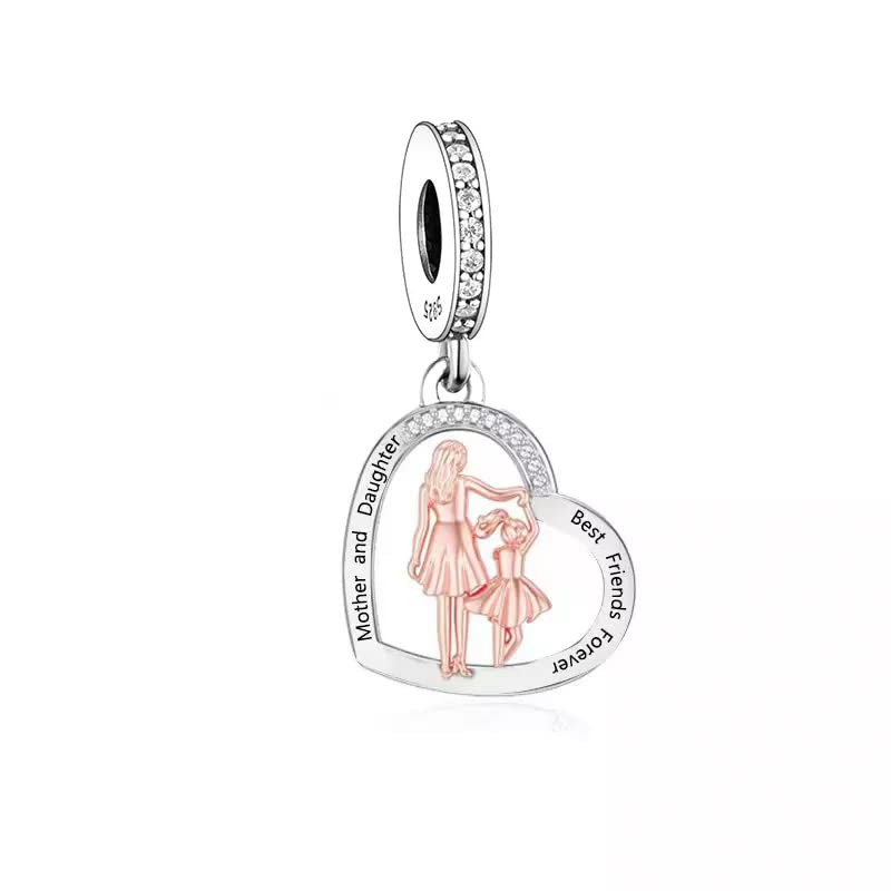iLove Charms 925 Sterling Silver Charm Mother and Daughter Best Friends Forever Bead Jewellery Love Gift