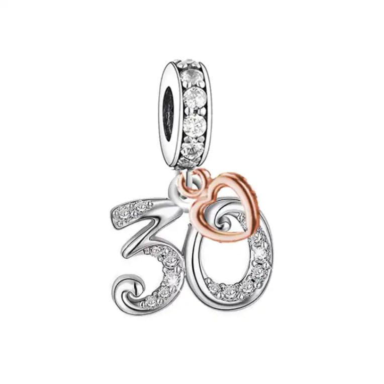 cier iLove Charms 925 Sterling Silver Birthday Charm 13 16 18 21 30 40 50 60 70 - 13th 16th 18th 21st 30th 40th 50th 60th 70th Heart Jewellery Love Gift