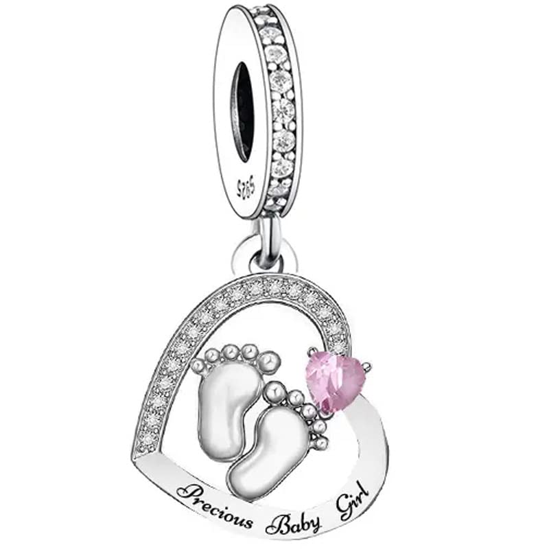iLove Charms 925 Sterling Silver Charm Baby Foot Precious Baby Girl Heart Bead for New Born Parent Jewellery Love Gift