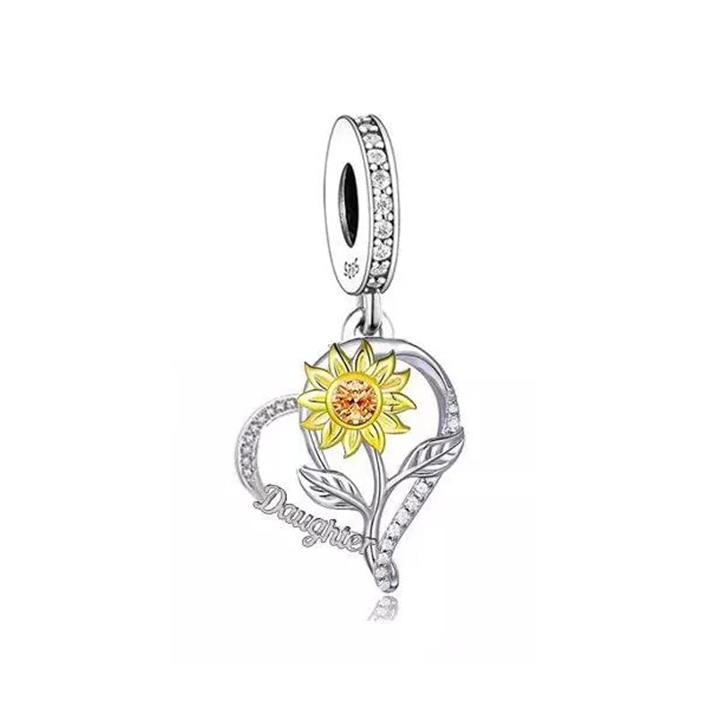 iLove Charm 925 Sterling Silver Charm Sunflower Carnation Rose Flower Bead For Daughter Jewellery Love Gift
