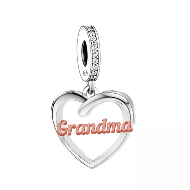 iLove Charm 925 Sterling Silver Charm Rose Heart Bead for Grandma Granny Grandmother Jewellery Love Gift