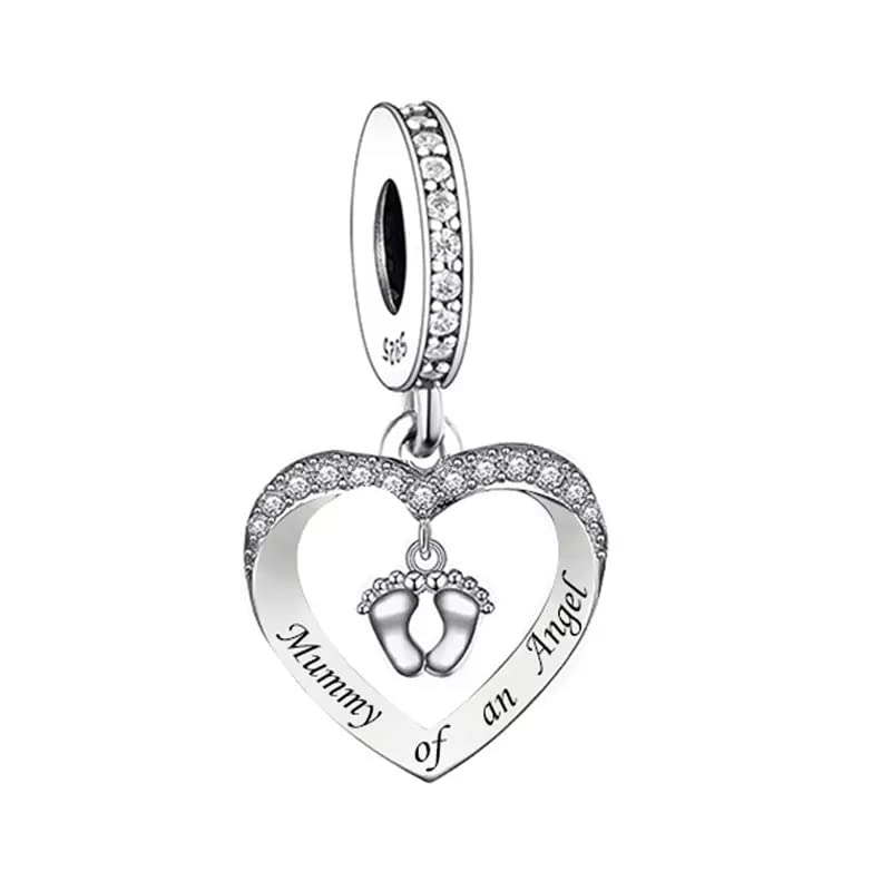 iLove Charms 925 Sterling Silver Charm Infant New Born Mommy of an Angel Bead for Mommy Mum Mother Heart Jewellery Love Gift