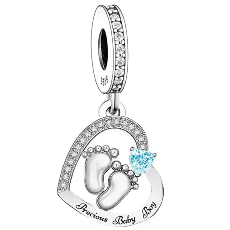 iLove Charms 925 Sterling Silver Charm Baby Foot Precious Baby Boy Heart Bead for New Born Parent Jewellery Love Gift