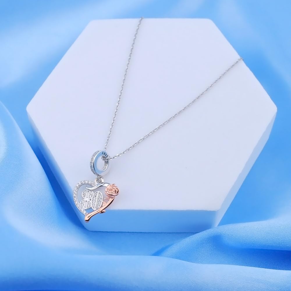 ilove Charms 925 Sterling Silver Birthday Charm 16th 18th 21st 30th 40th 50th 60th 70th 80th - 16 18 21 30 40 50 60 70 80 Heart with Rose