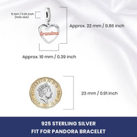 iLove Charm 925 Sterling Silver Charm Rose Heart Bead for Grandma Granny Grandmother Jewellery Love Gift