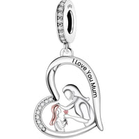iLove Charms 925 Sterling Silver Charm I Love You Mum Daughter Mother Heart Bead Jewellery Love Gift