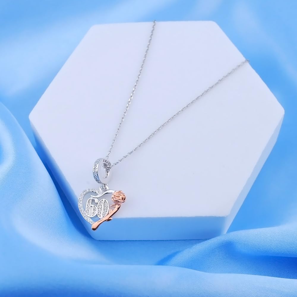ilove Charms 925 Sterling Silver Birthday Charm 16th 18th 21st 30th 40th 50th 60th 70th 80th - 16 18 21 30 40 50 60 70 80 Heart with Rose