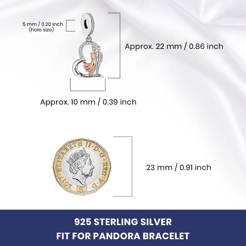 iLove Charms 925 Sterling Silver Charm Heart Love You Forever Bead for Wife & Husband Couple Spouse Partner Jewellery Love Gift