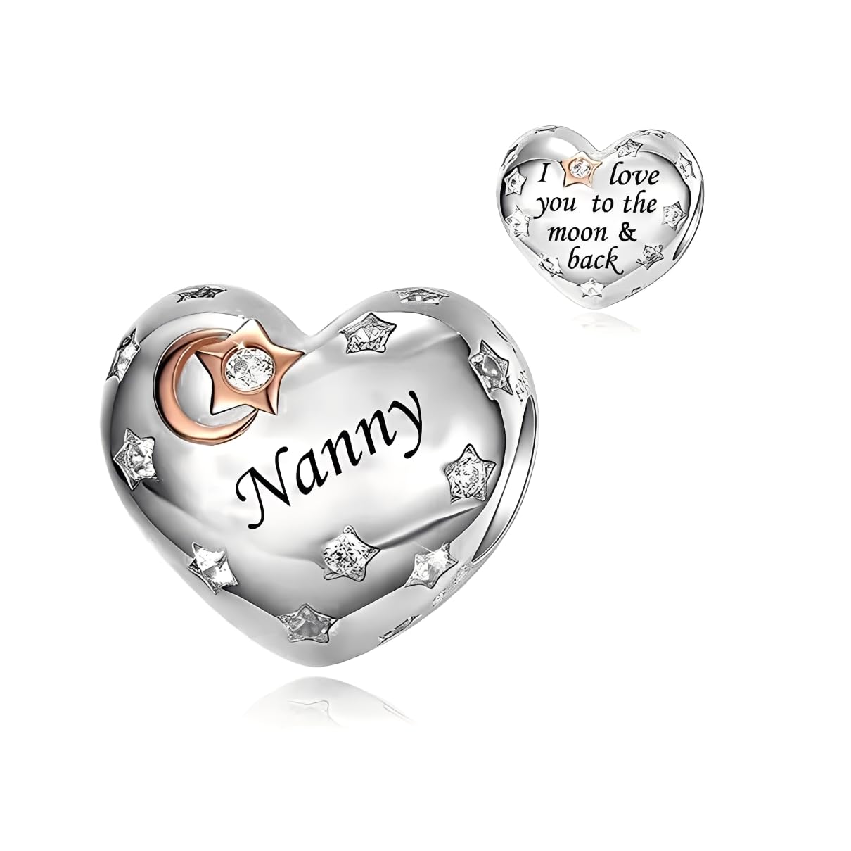 iLove Charms 925 Sterling Silver Charm for Nanny Nan Grandma Son Wife Dad Niece Mum Daughter I Love You To The Moon And Back Heart