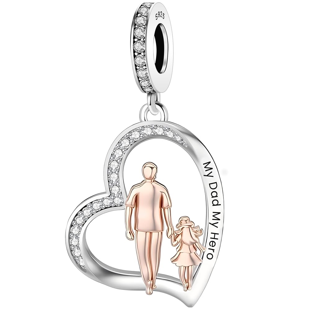 iLove Charms Original Charm Bracelet 925 Sterling Silver Dad And Daughter My Dad My Hero Jewellery Gift for Father