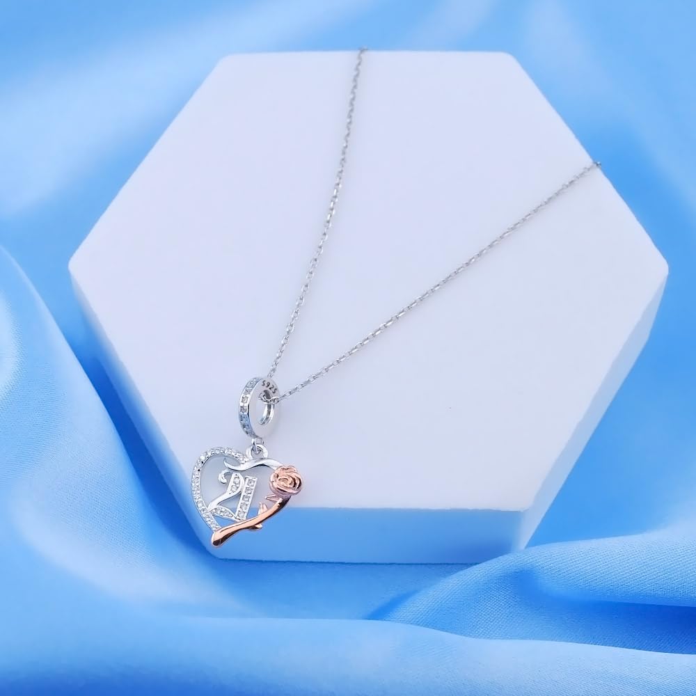 ilove Charms 925 Sterling Silver Birthday Charm 16th 18th 21st 30th 40th 50th 60th 70th 80th - 16 18 21 30 40 50 60 70 80 Heart with Rose