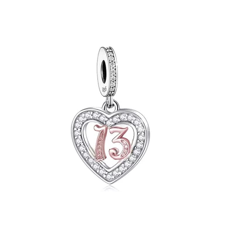 💝 13th Birthday Charm 925 Sterling Silver Number 13 Heart Love Anniversary Gift