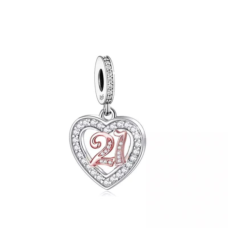 💝 21st Birthday Charm 925 Sterling Silver Number 21 Heart Love Anniversary Gift