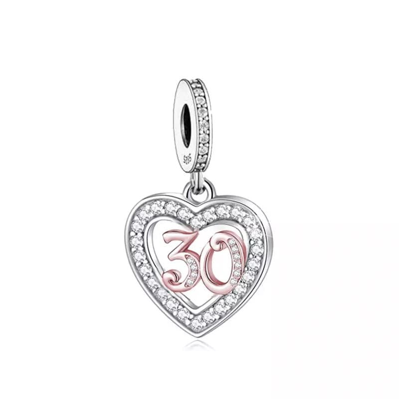 💝 30th Birthday Charm 925 Sterling Silver Number 30 Heart Love Anniversary Gift